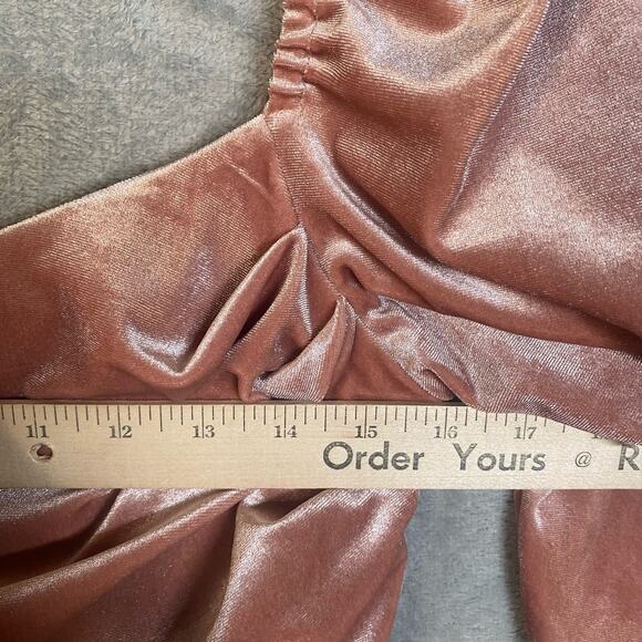 Pink Velvet Mini Dress Long Sleeve Ruched Bodycon Size 6 Party Cocktail - Picture 8 of 12